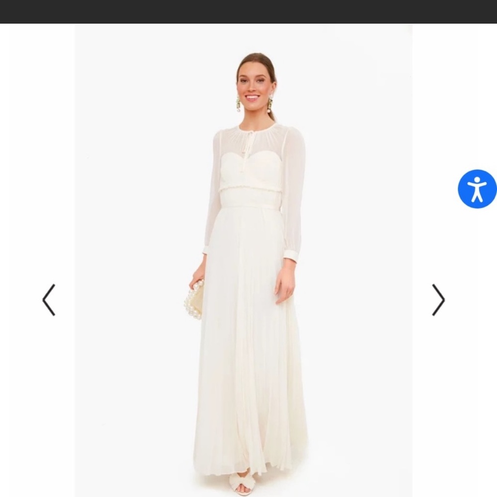 SELF-PORTRAIT | Ivory Chiffon Pleated Maxi Dress, 6